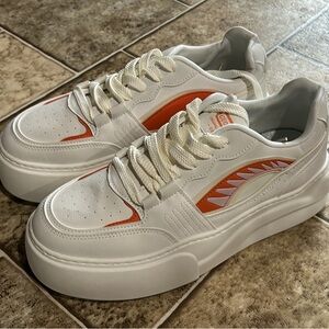 Stylish White and Orange Men's Sneakers